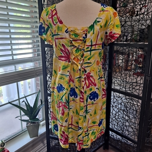 Xtreme Island Designs Hawaii Size Small Yellow Dress Corset back Detail - Picture 5 of 11